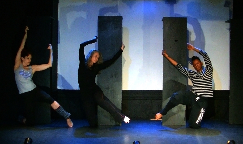 Rehearsal photo, "Once I lived in the Box", L to R: Angela Del Franco, Tanis Sydney Macarthur, Sharon Harvey