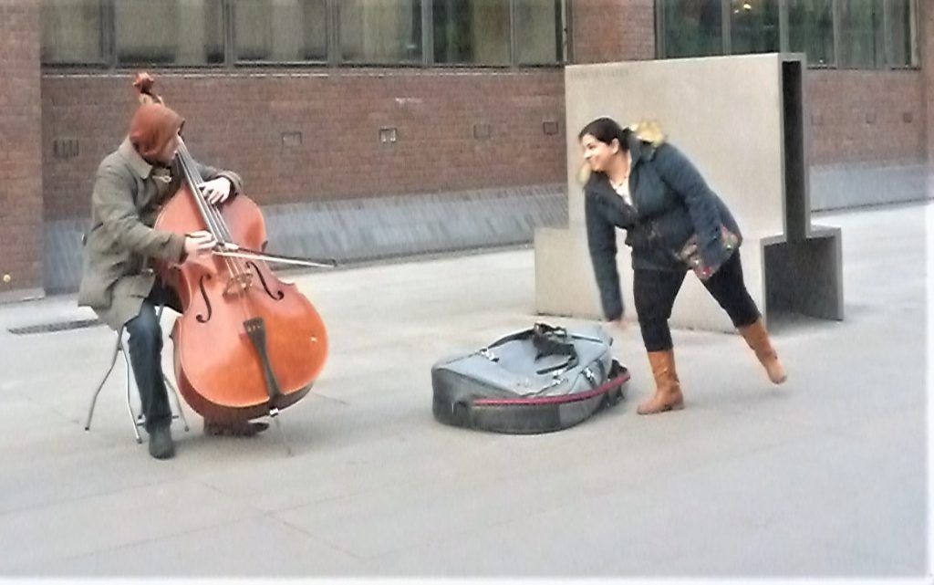 Bass busker in London, UK
