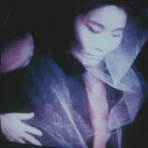 Altered photo of Bhuto dancer Meiko Ando, hazy blue effect 